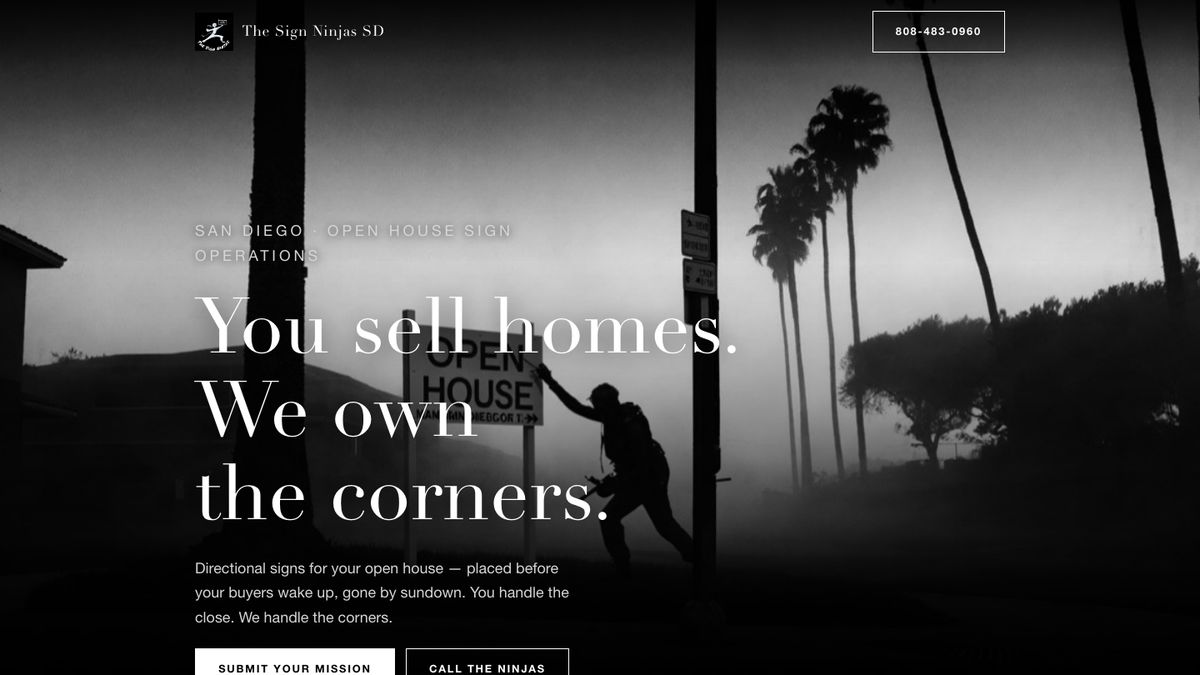 Home page of The Sign Ninjas SD, open-house sign placement in San Diego